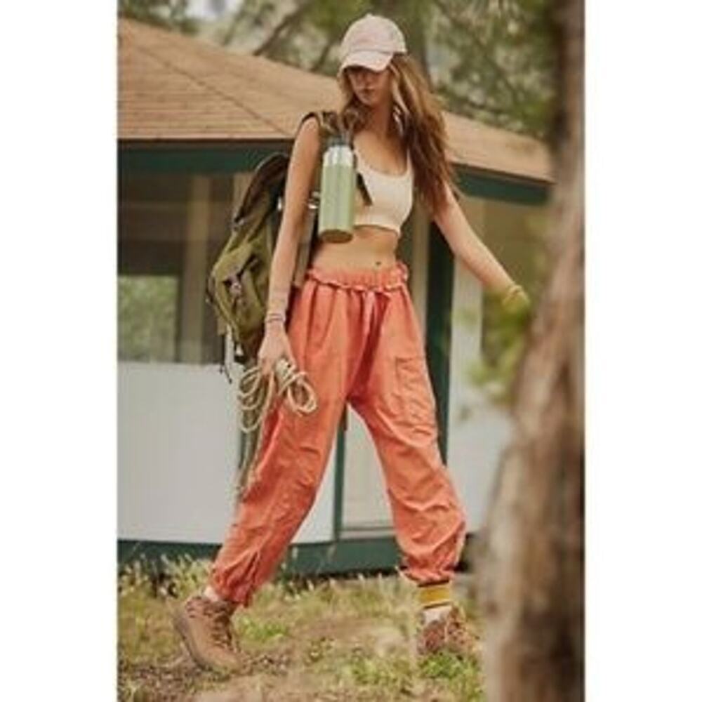 Free People Spring Trekker Wind Pants Pull on Jogger Hot Sauce Orange M